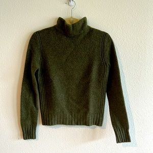 Soft pull over turtle neck olive green sweater from J Crew collar with Point Sur